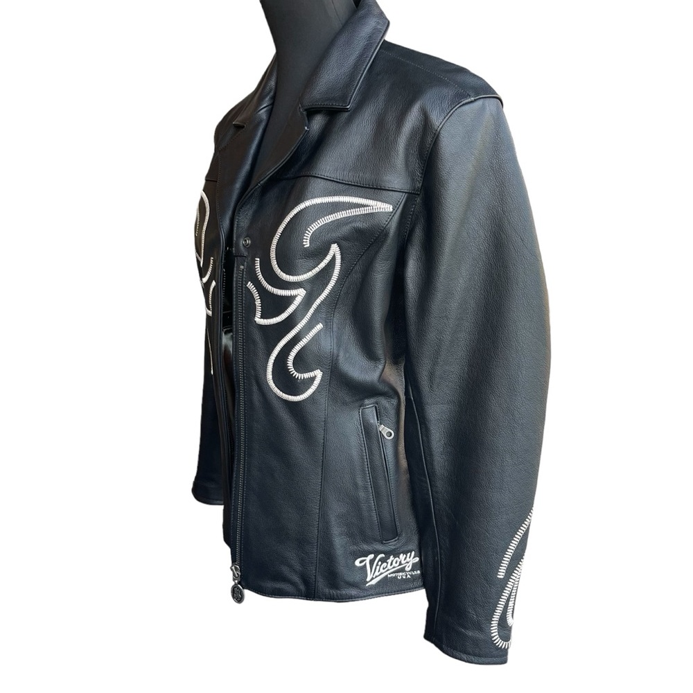 NWOT Victory Motorcycle Black Western Flame Wings Leather Jacket (M)